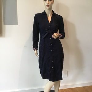 NEW Maeve Anthropologie Navy Blue‎ Winchester Corduroy Tie Front Shirt Dress 0